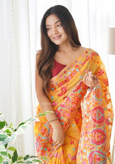 KASHMIRI WEAVING MULTIPLE COLOR THREAD WEAVING PURE ZARI WEAVING YElLOW