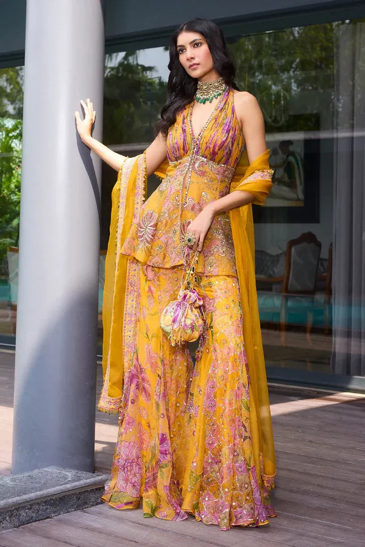 Saffron Blossom Embroidered garara Set