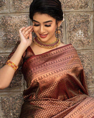Banarasi Soft Silk Saree – Elegant Copper Zari Weaving