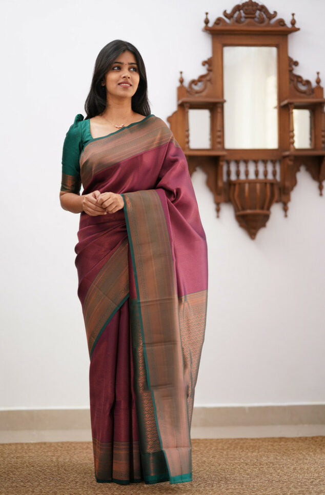 Elegant Banarasi Soft Silk Saree with Copper Zari Weaving