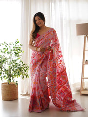 KASHMIRI WEAVING MULTIPLE COLOR THREAD WEAVING PURE ZARI WEAVING PINK