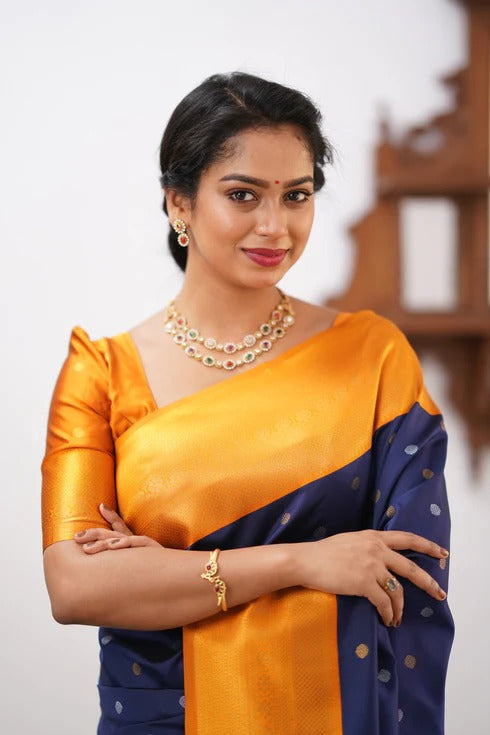 Banarasi Soft Silk Saree with Copper & Silver Zari Weaving