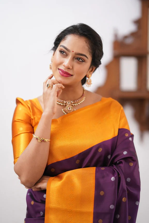 Banarasi Soft Silk Saree with Copper & Silver Zari Weaving