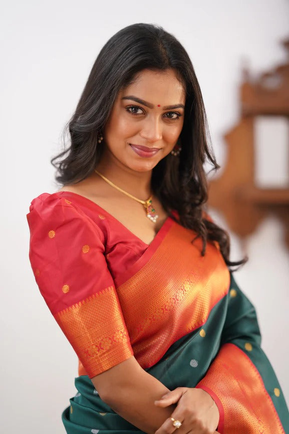 Banarasi Soft Silk Saree with Copper & Silver Zari Weaving