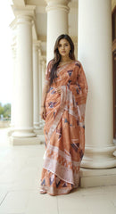 ORANGE  DIGITAL PRINTED COTTON SAREE