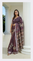 PURPLE  DIGITAL PRINTED COTTON SAREE