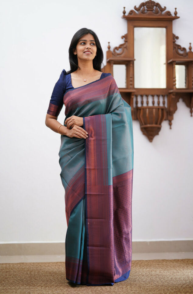 Elegant Banarasi Soft Silk Saree with Copper Zari Weaving