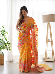 KASHMIRI WEAVING MULTIPLE COLOR THREAD WEAVING PURE ZARI WEAVING YElLOW