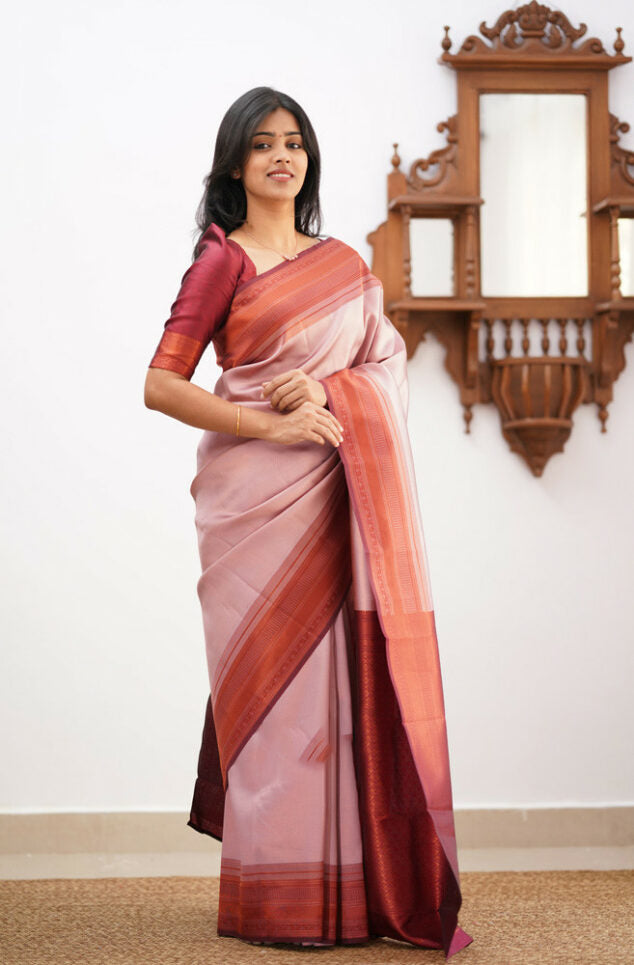 Elegant Banarasi Soft Silk Saree with Copper Zari Weaving