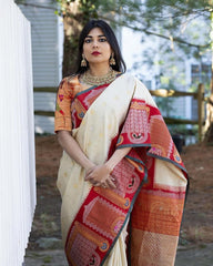 Red Floral Kanjeevaram Art Silk Saree With Geomatrical Border and Heavy Zari Pallu Traditional Saree