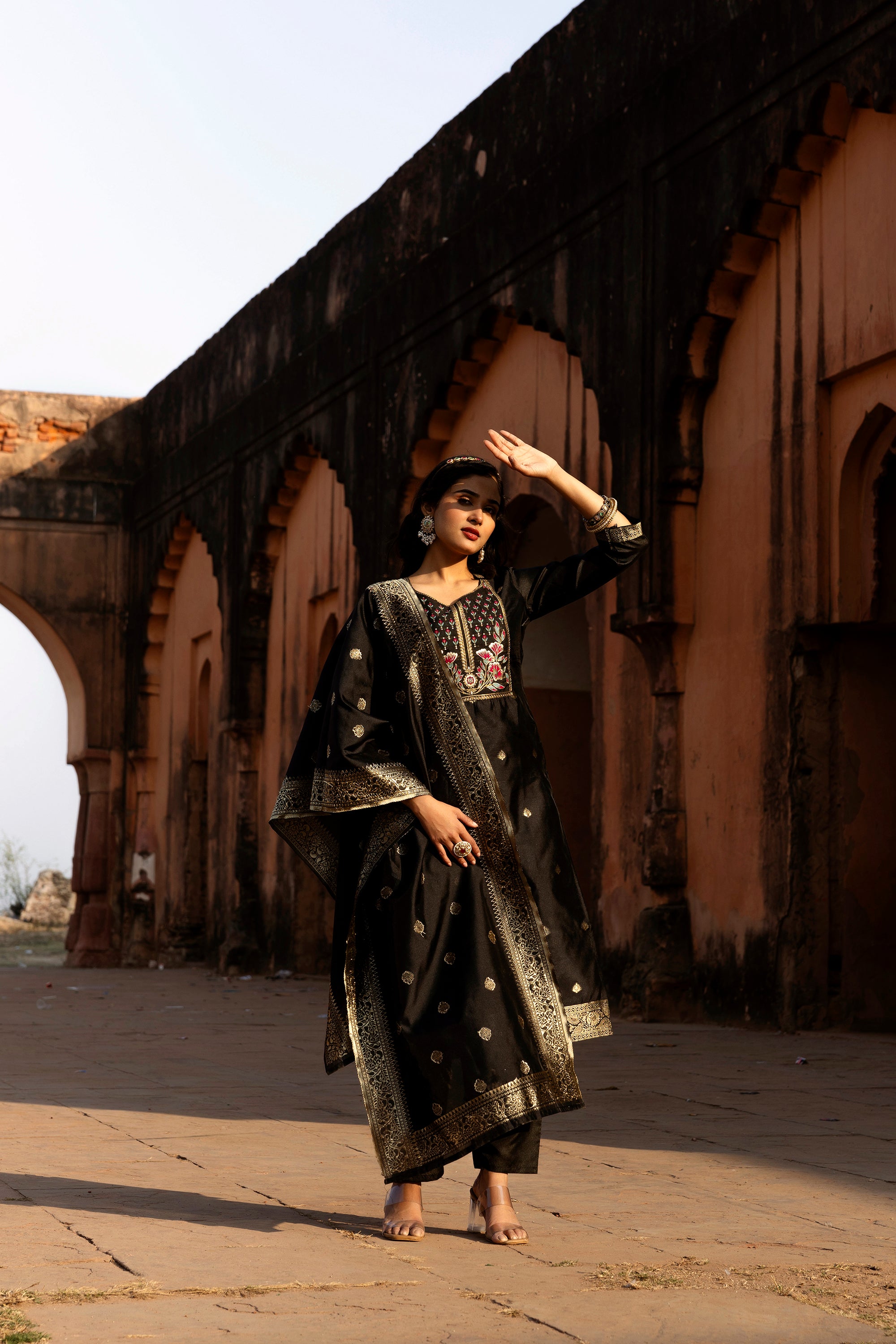 Lajjo Pure Silk Kurta Set with Bottom & Jacquard Dupatta | Elegant Black Ethnic Wear | Festive & Party Collection – Malaysia