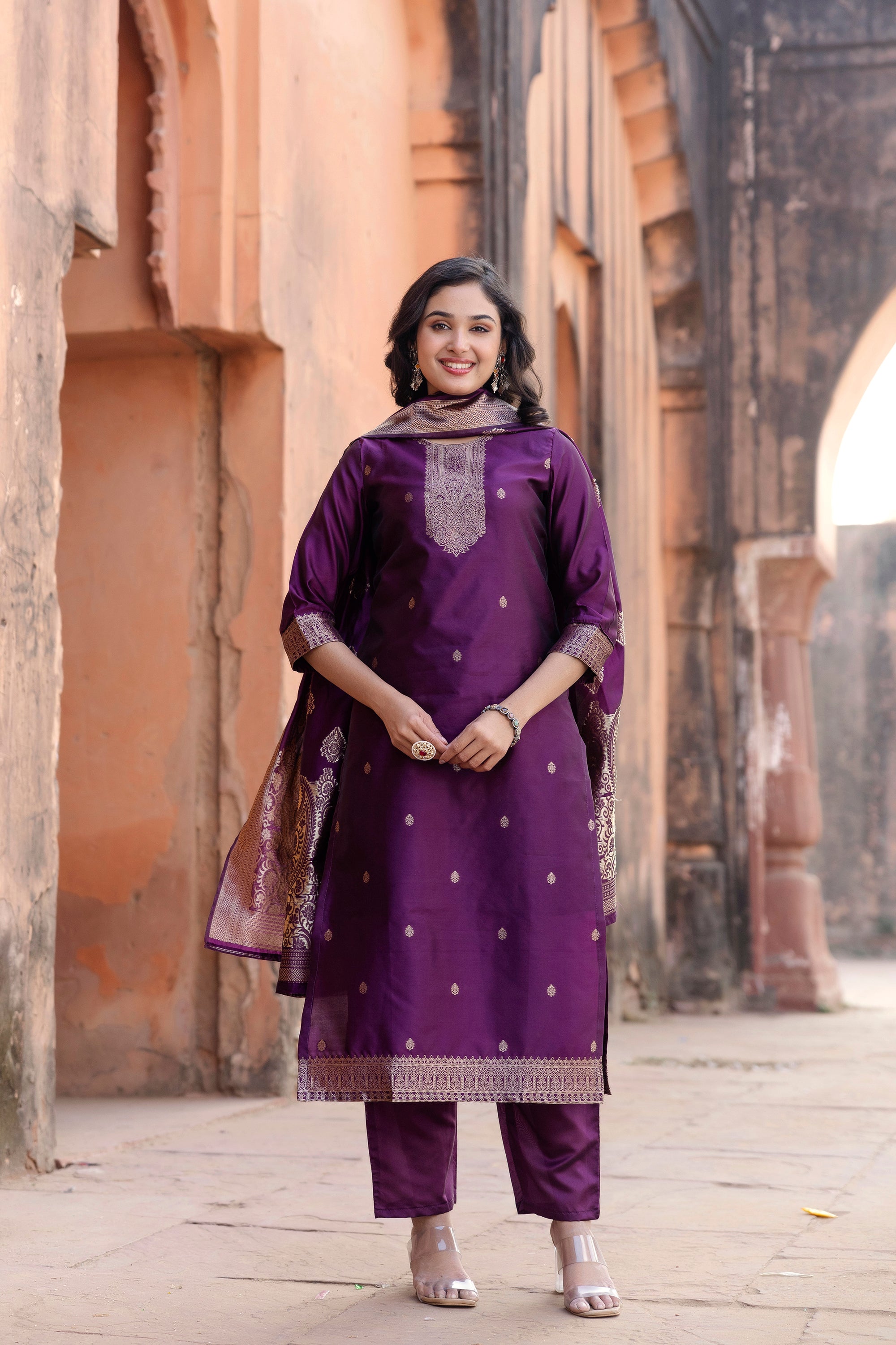 Jasmin Soft Silk Kurta Set with Bottom & Jacquard Dupatta | Festive & Party Wear | Premium Ethnic Outfit – Malaysia