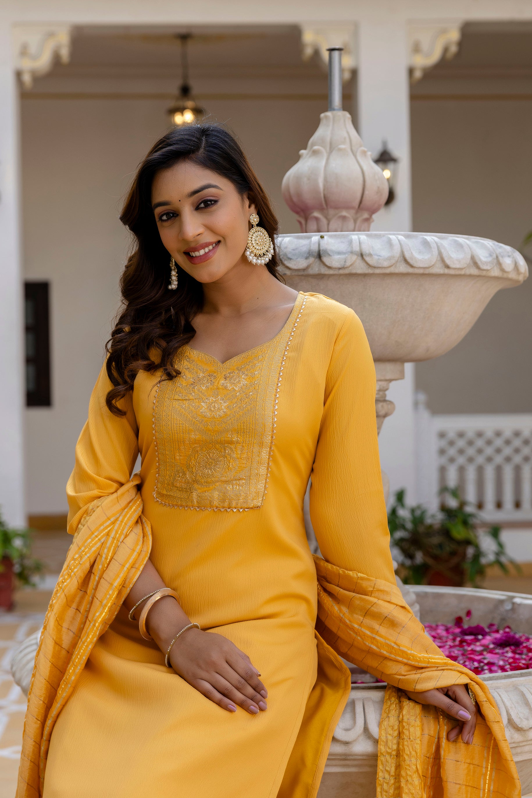 Kusoom Silk Kurta Set with Bottom & Chandery Dupatta | Jacquard Work | Festive & Party Wear – Malaysia