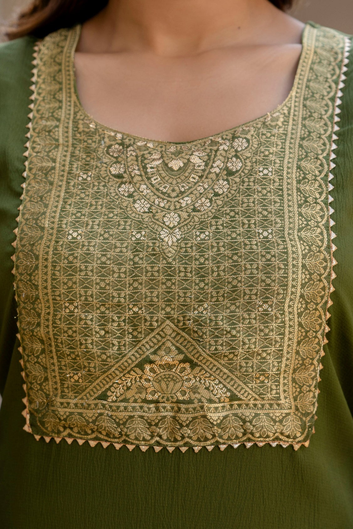 Roopmala Mehandi Polyester Kurta Set with Bottom & Chandery Dupatta | Jacquard Work | Festive & Party Wear – Malaysia
