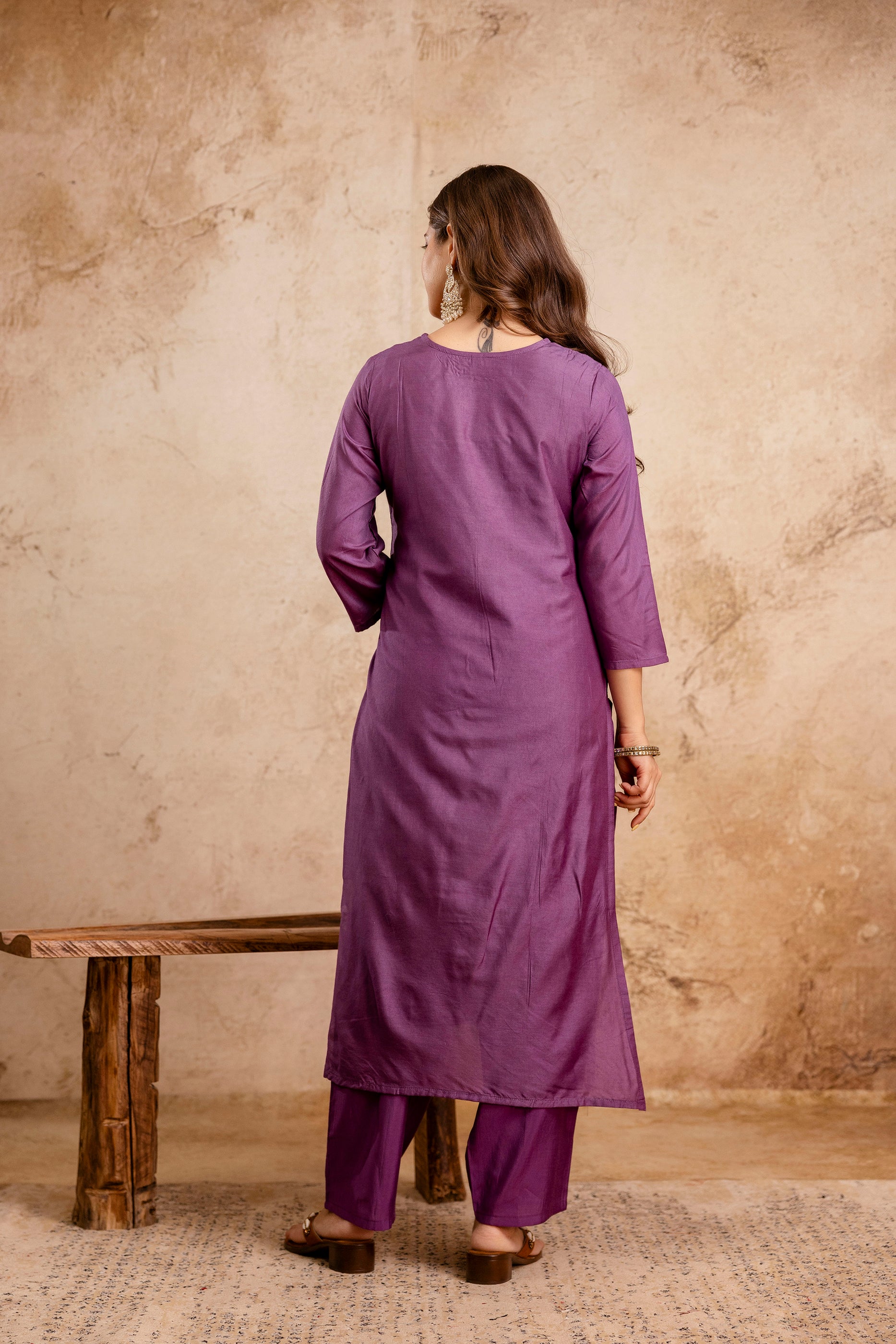 Rust Embroidered Maslin Kurta Set for Women | Stitched Suit with Weaving Jacquard Work & Chanderi Dupatta | Ready to Wear Ethnic Wear Malaysia
