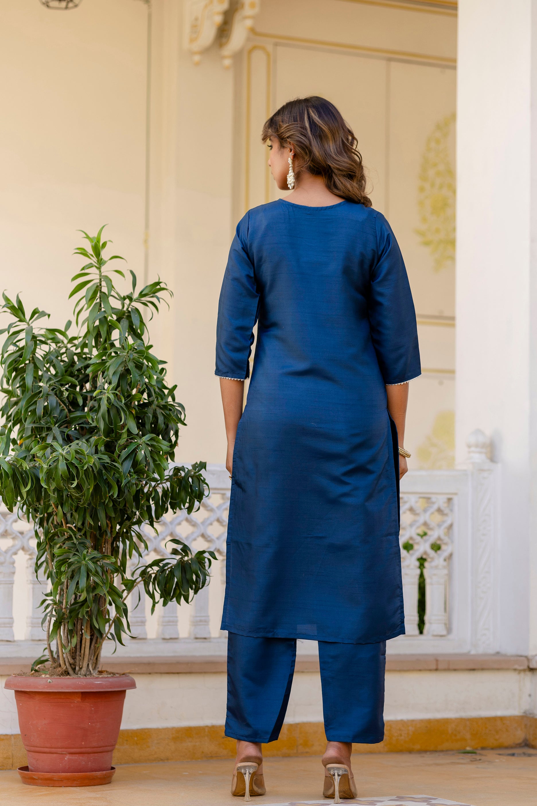 Teal Blue Pure Silk Kurta Set with Embroidery & Jacquard Dupatta | Designer Partywear & Ethnic Wear Malaysia