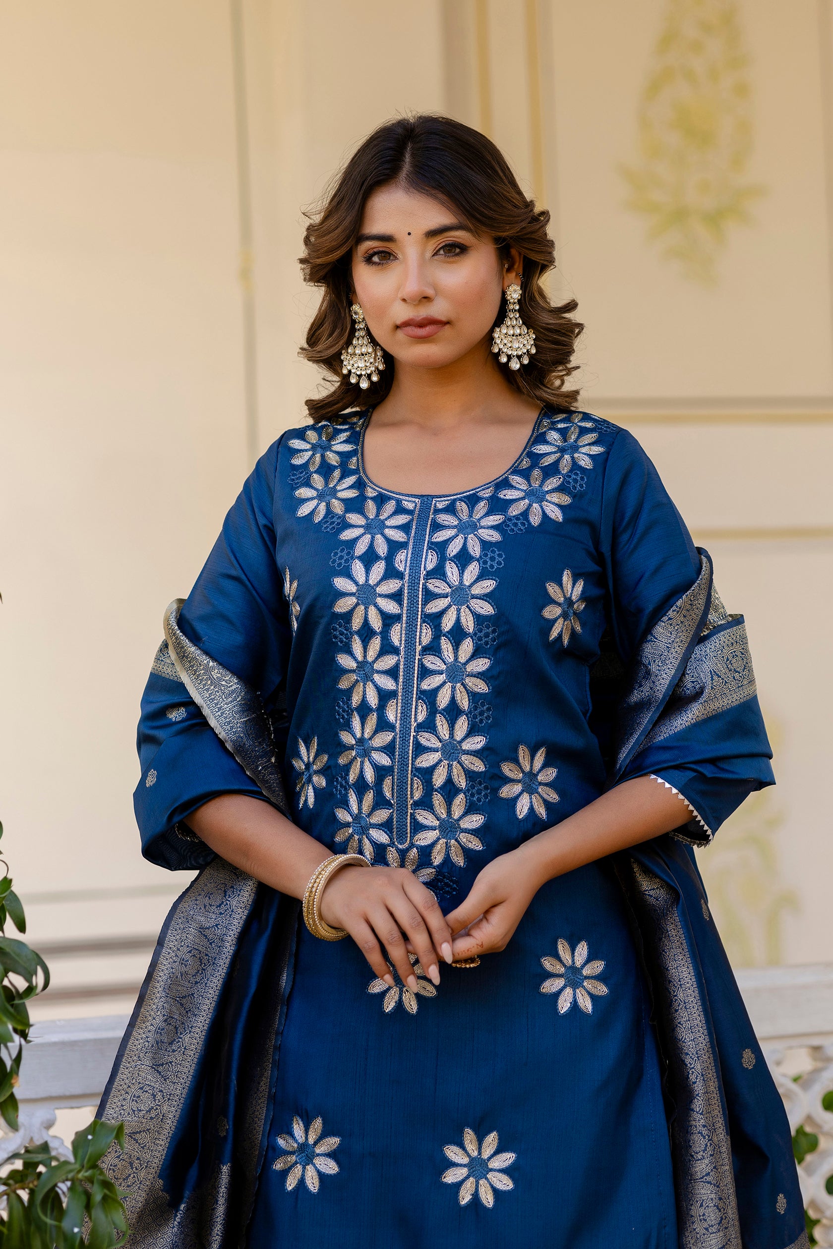 Teal Blue Pure Silk Kurta Set with Embroidery & Jacquard Dupatta | Designer Partywear & Ethnic Wear Malaysia