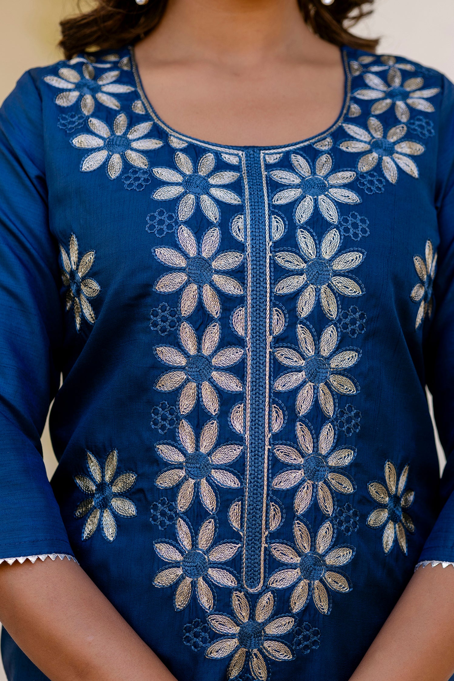 Teal Blue Pure Silk Kurta Set with Embroidery & Jacquard Dupatta | Designer Partywear & Ethnic Wear Malaysia