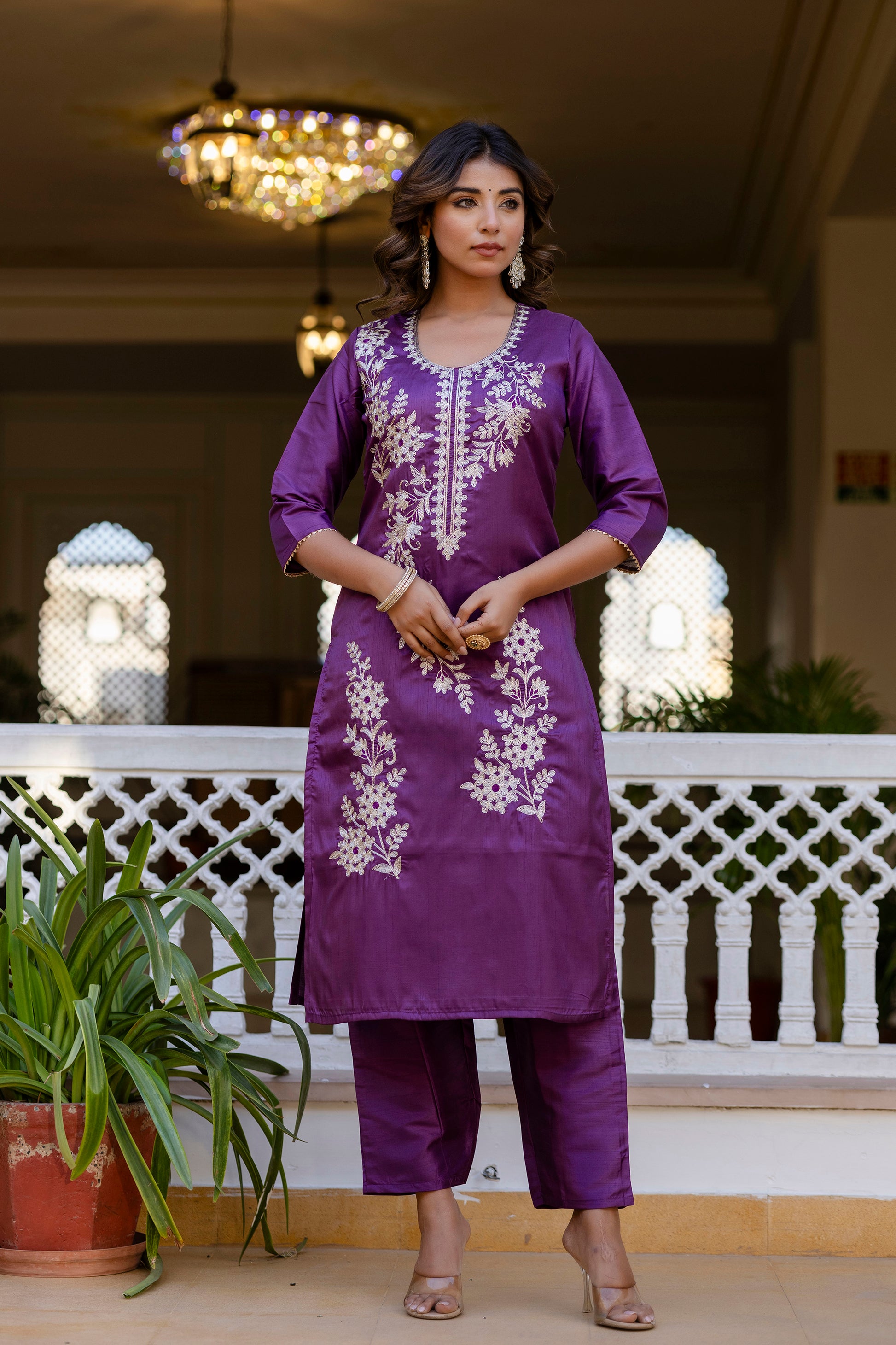 Wine Pure Silk Kurta Set for Women | Embroidered Stitched Suit with Jacquard Dupatta | Elegant Ready to Wear Ethnic Outfit | Kurti Set Malaysia