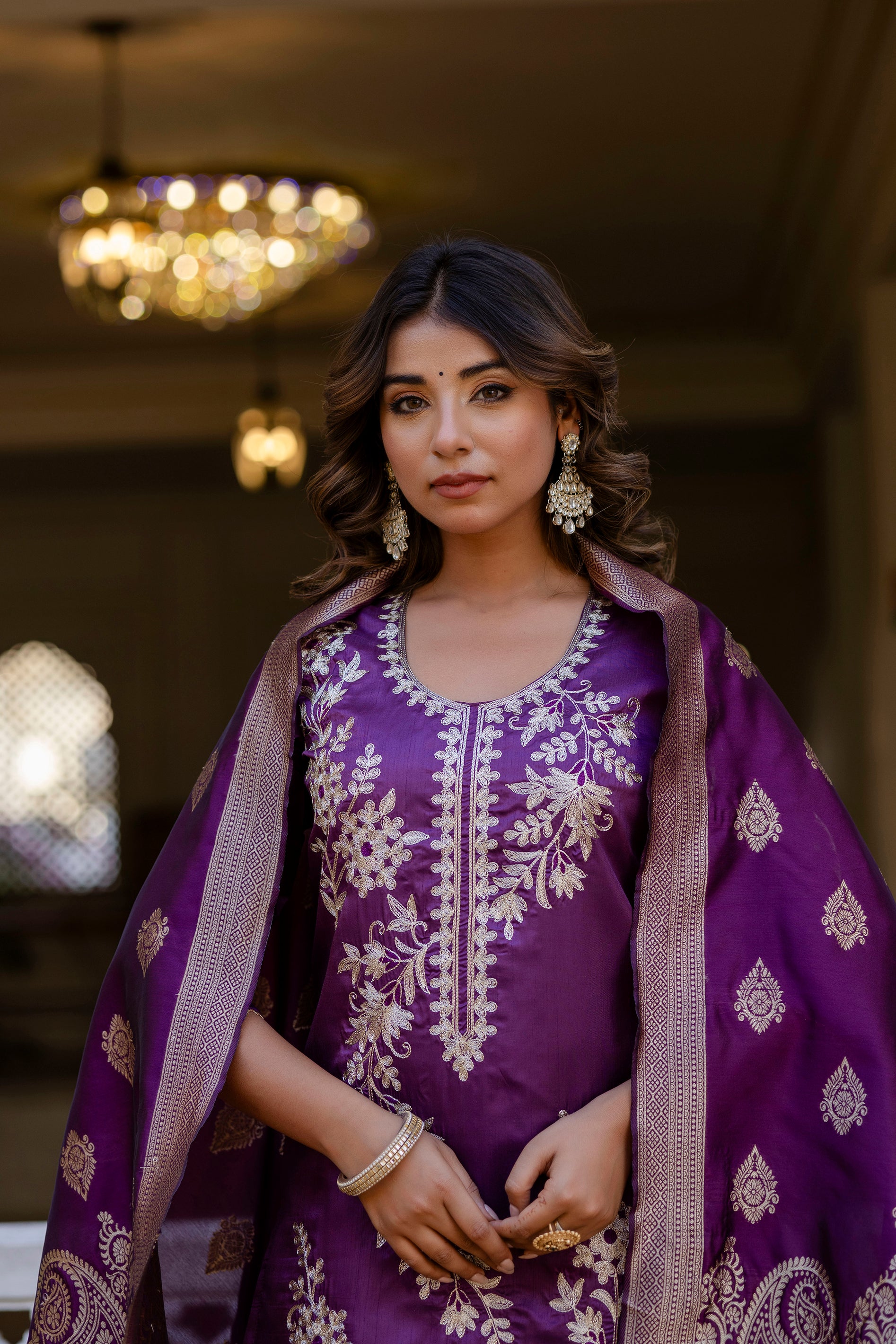 Wine Pure Silk Kurta Set for Women | Embroidered Stitched Suit with Jacquard Dupatta | Elegant Ready to Wear Ethnic Outfit | Kurti Set Malaysia