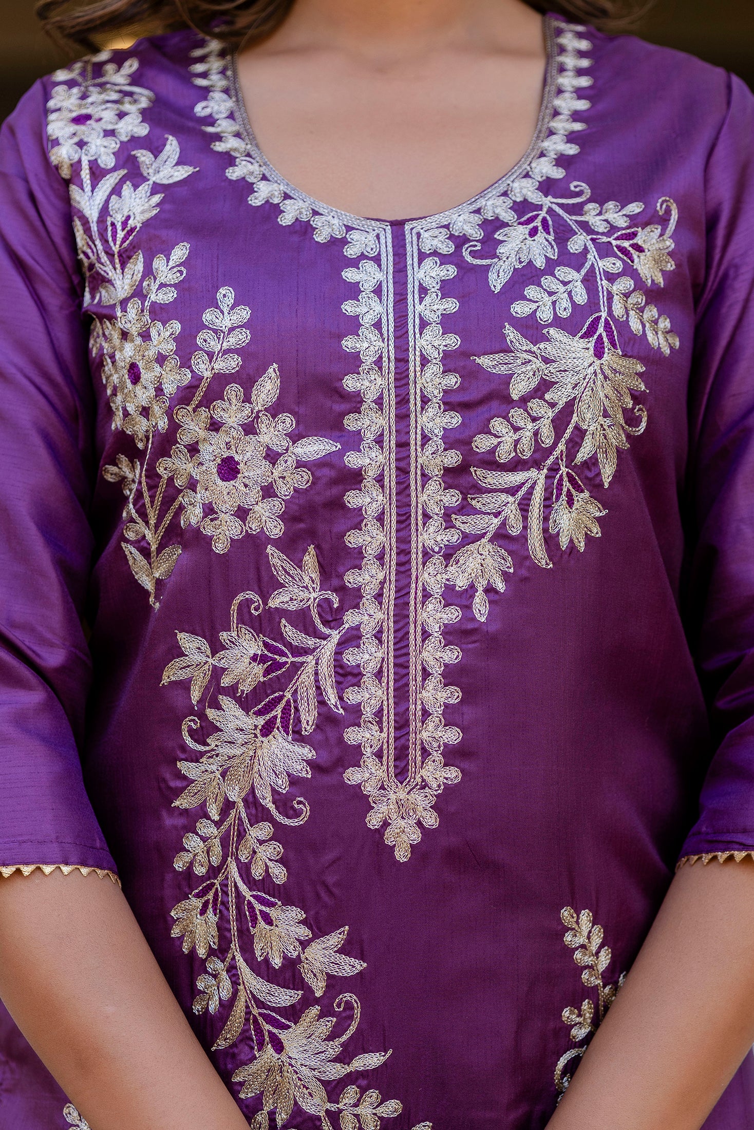 Wine Pure Silk Kurta Set for Women | Embroidered Stitched Suit with Jacquard Dupatta | Elegant Ready to Wear Ethnic Outfit | Kurti Set Malaysia