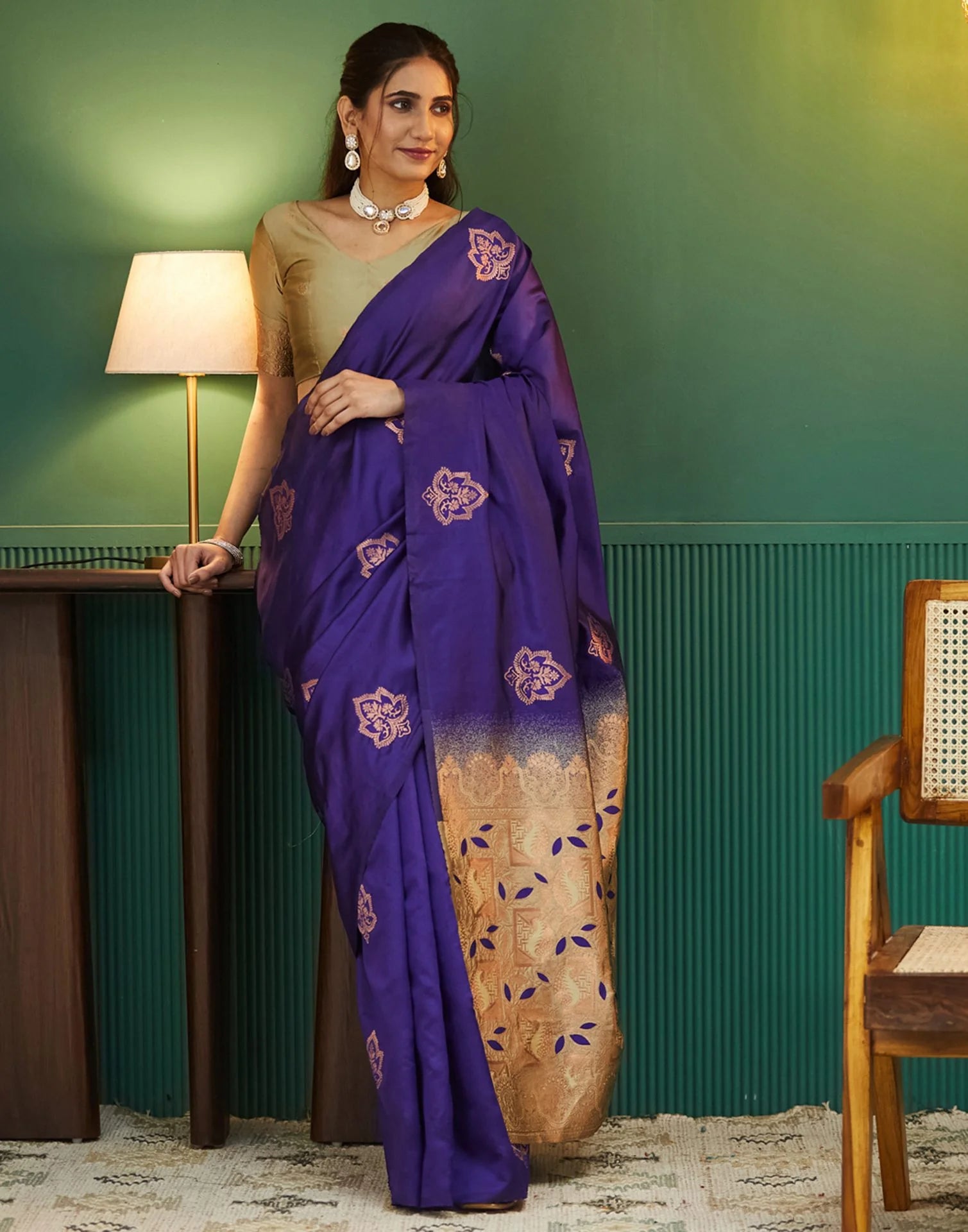 Premium Woven Silk Saree for Women | Dark Green & Maroon Traditional Indian Saree with Copper Zari Work | Wedding & Party Wear Saree Malaysia Online Shopping