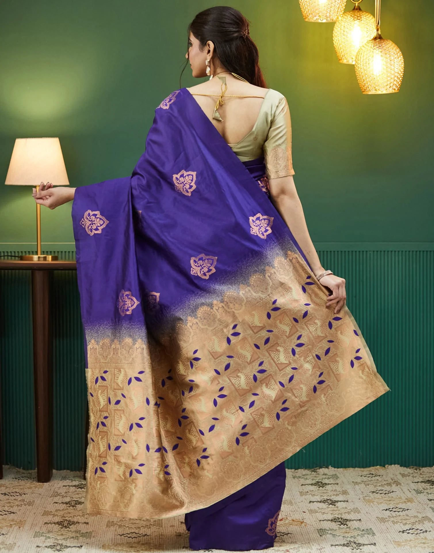 Premium Woven Silk Saree for Women | Dark Green & Maroon Traditional Indian Saree with Copper Zari Work | Wedding & Party Wear Saree Malaysia Online Shopping