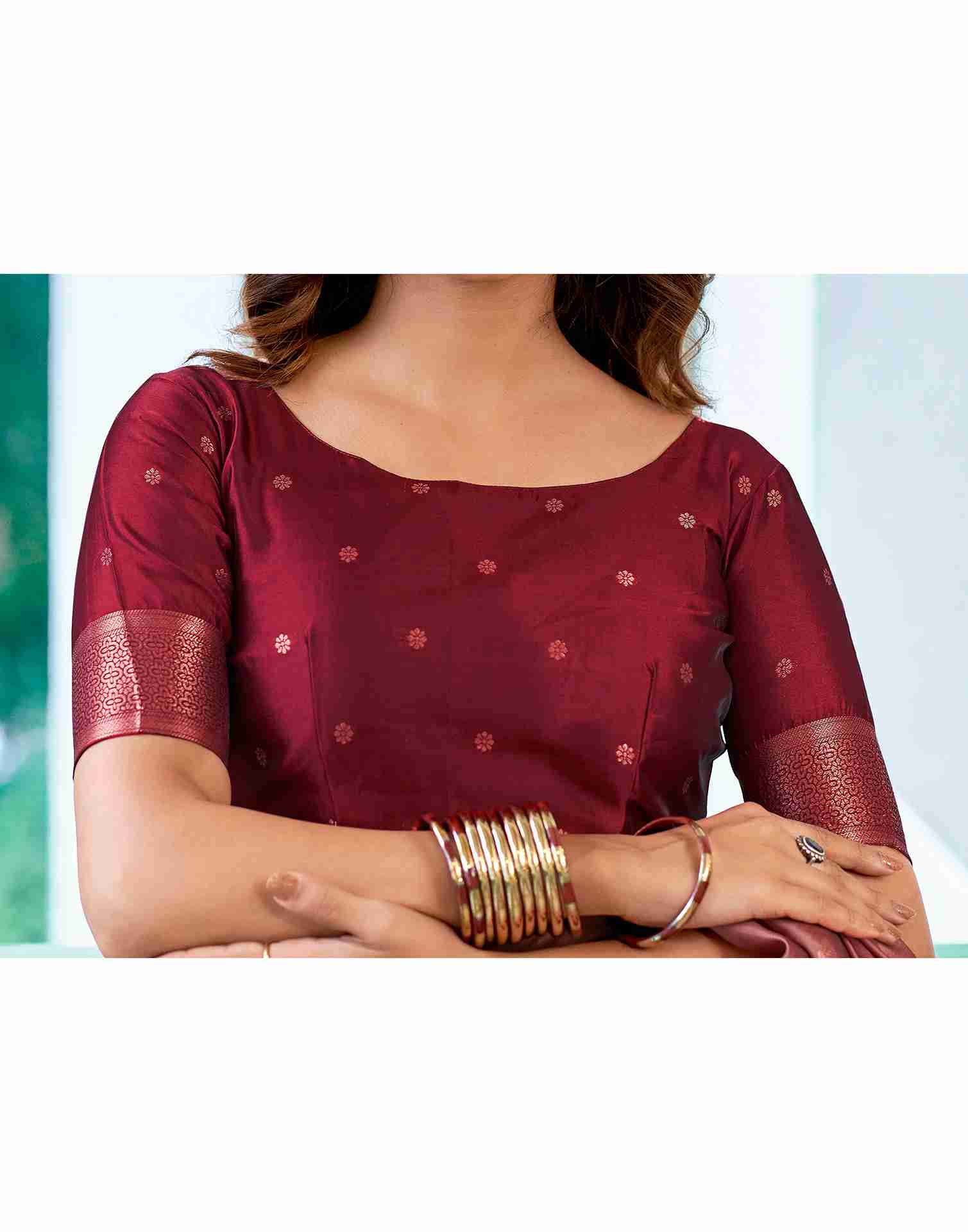 Banarasi Silk Saree for Women – Dark Peach & Maroon | Traditional Indian Saree | Partywear, Wedding & Festival Saree with Blouse Piece | Buy Saree Online Malaysia