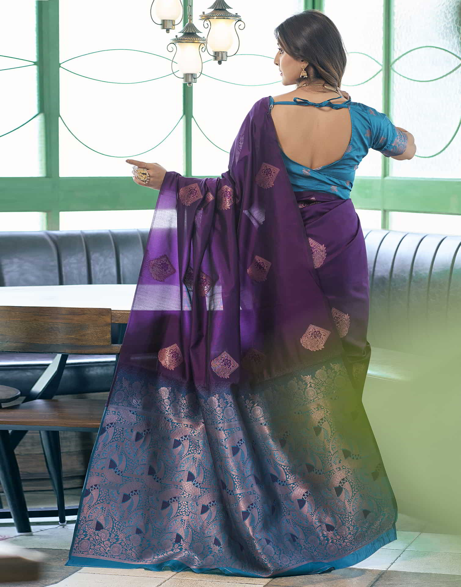 Banarasi Silk Blend Saree for Women – Deep Purple Blue Golden | Woven Work Saree with Blouse Piece | Wedding, Party & Festive Wear Saree Malaysia