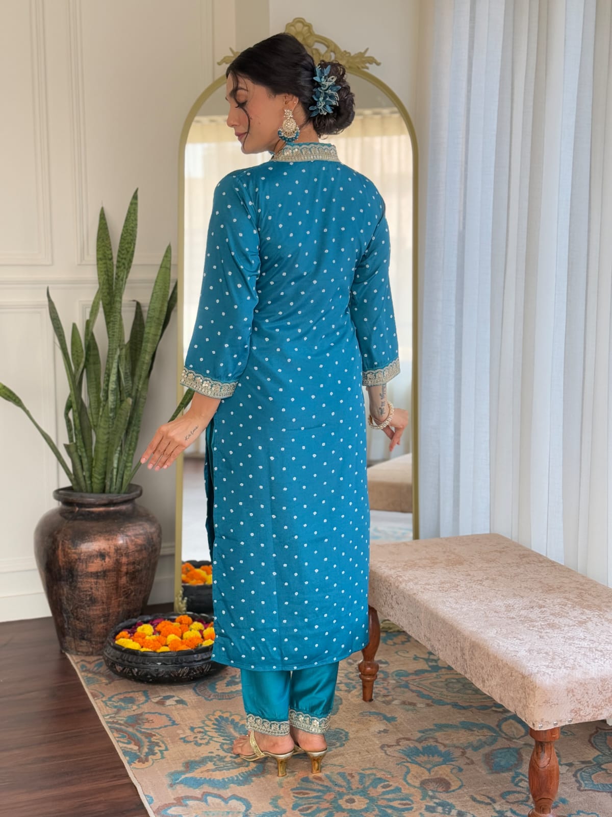 BLUE COLOURED  WOMEN'S  REYON  EMBROIDERED  KURTA WITH PANT DUPATTA SET