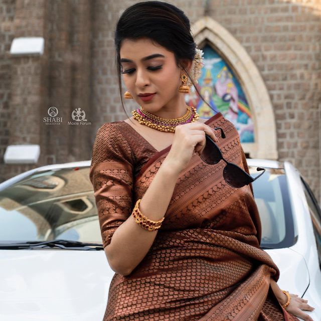 Banarasi Soft Silk Saree – Elegant Copper Zari Weaving