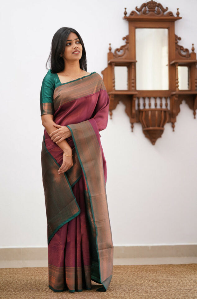 Elegant Banarasi Soft Silk Saree with Copper Zari Weaving