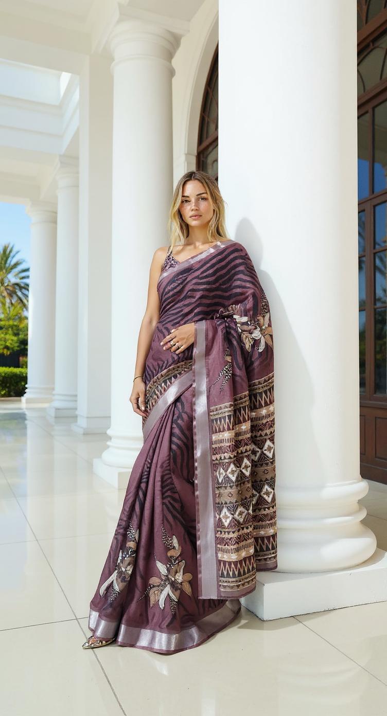 PURPLE  DIGITAL PRINTED COTTON SAREE
