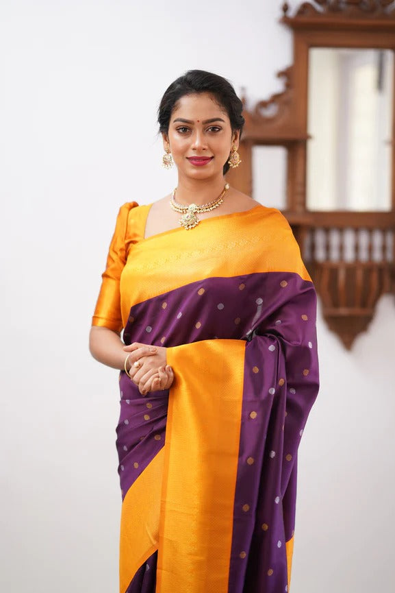 Banarasi Soft Silk Saree with Copper & Silver Zari Weaving