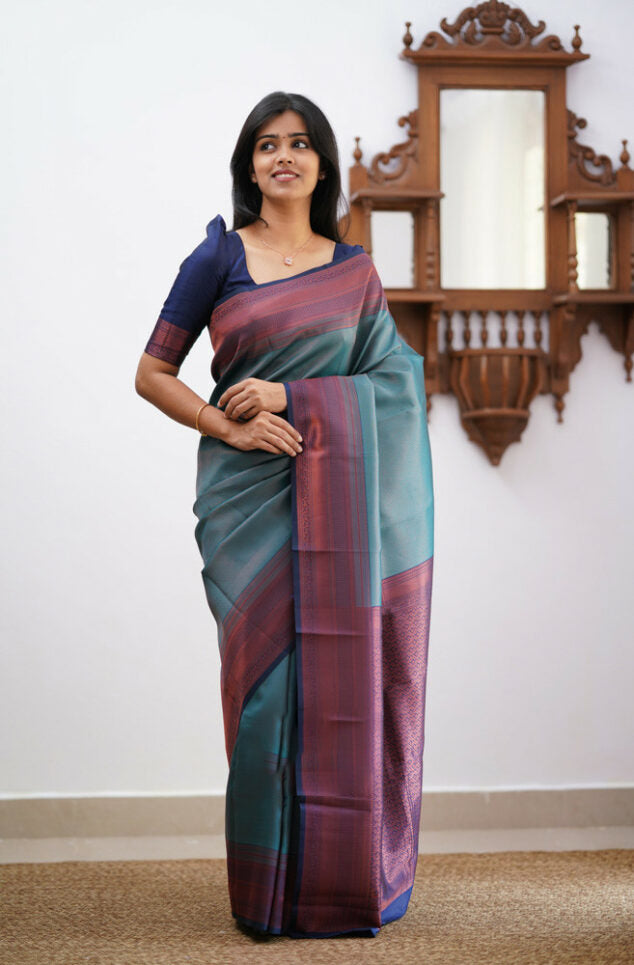 Elegant Banarasi Soft Silk Saree with Copper Zari Weaving