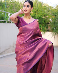 Banarasi Soft Silk Saree – Elegant Copper Zari Weaving