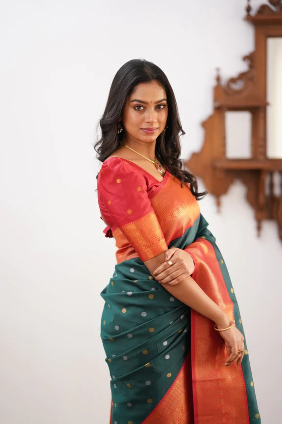 Banarasi Soft Silk Saree with Copper & Silver Zari Weaving