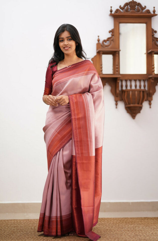 Elegant Banarasi Soft Silk Saree with Copper Zari Weaving