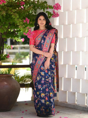 Kashmiri Weaving Multiple color thread weaving pure zari weaving Blue coloured saree