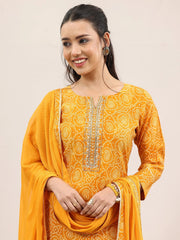 YELLOW COLOURED  WOMEN'S VISCOSE RAYON KURTA WITH  DUPATTA SET