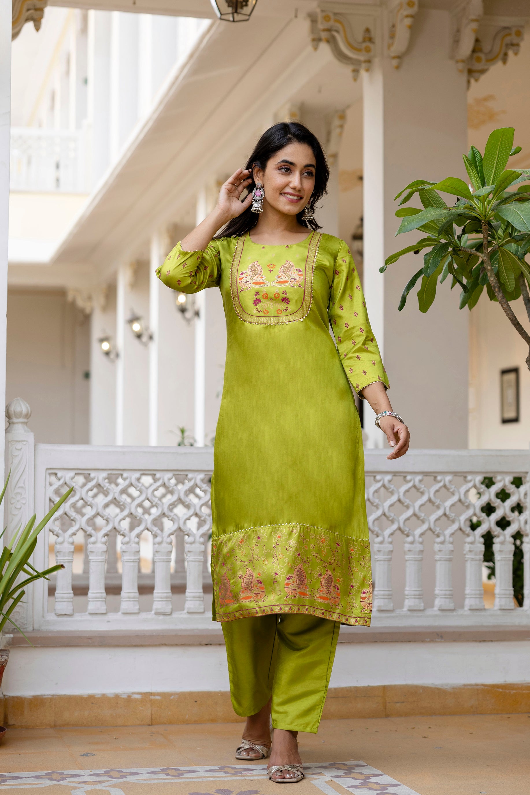 Mint Green Pure Silk Kurta Set with Dupatta | Khadi Print Women’s Ethnic Wear Malaysia | Partywear & Festive Collection