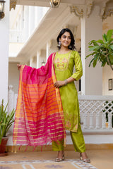 Mint Green Pure Silk Kurta Set with Dupatta | Khadi Print Women’s Ethnic Wear Malaysia | Partywear & Festive Collection