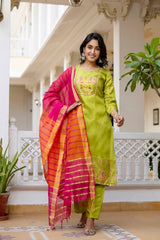 Mint Green Pure Silk Kurta Set with Dupatta | Khadi Print Women’s Ethnic Wear Malaysia | Partywear & Festive Collection