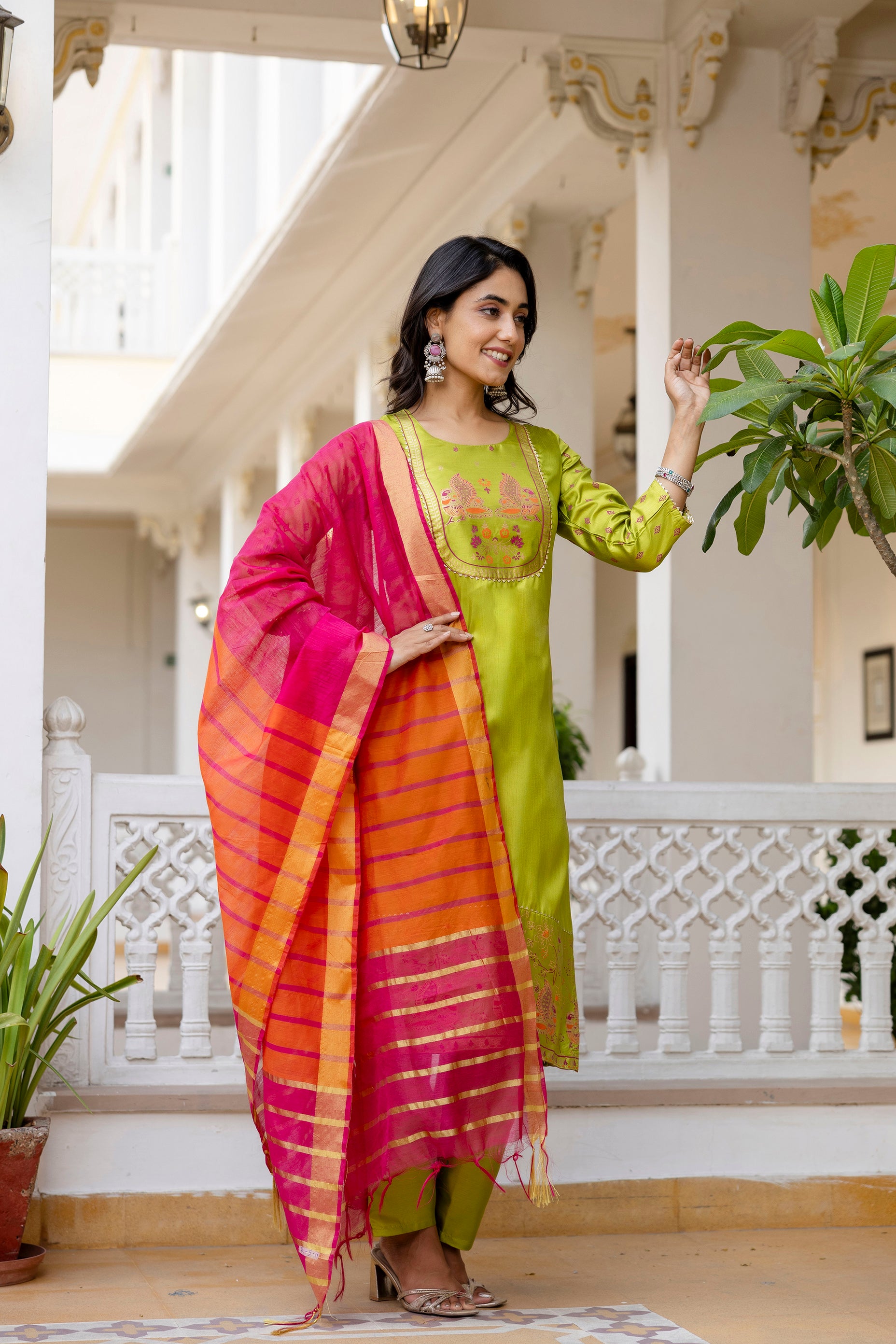 Mint Green Pure Silk Kurta Set with Dupatta | Khadi Print Women’s Ethnic Wear Malaysia | Partywear & Festive Collection