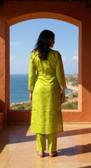 LIME GREEN  COLOURED  WOMEN'S  POLYSTER KURTA WITH  DUPATTA SET