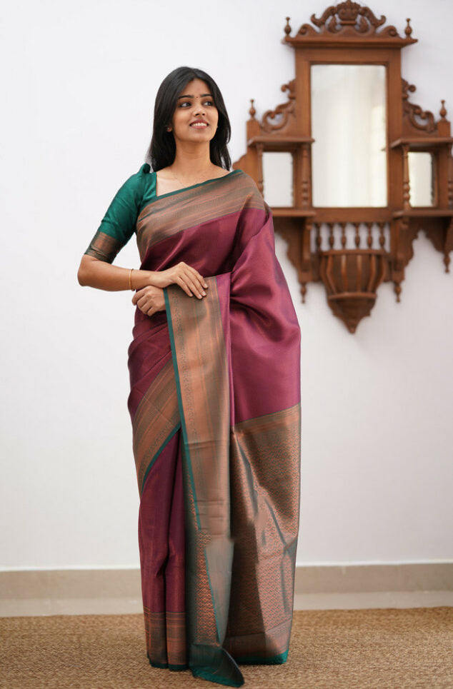 Elegant Banarasi Soft Silk Saree with Copper Zari Weaving