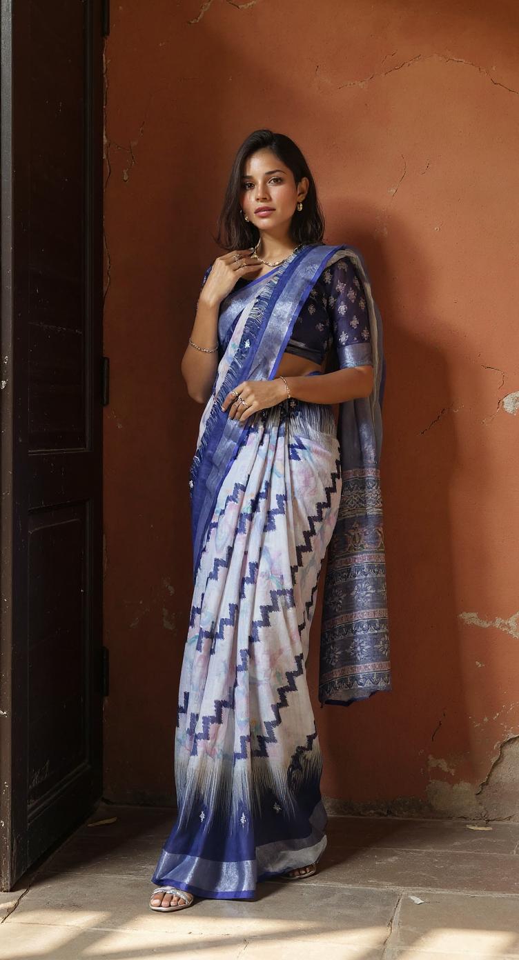 Digital Printed Cotton Saree with Blouse | Lightweight Daily & Party Wear Saree | Ready to Ship – Malaysia