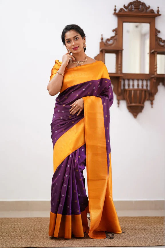Banarasi Soft Silk Saree with Copper & Silver Zari Weaving