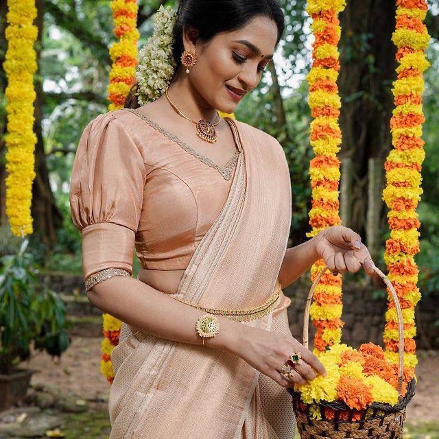 Handcrafted banarasi Silk Saree with Copper Zari Weaving