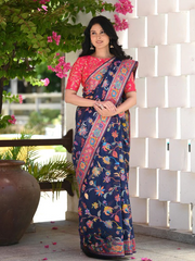 Kashmiri Weaving Multiple color thread weaving pure zari weaving Blue coloured saree